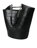 Bolso de cubo maxi de cuero de cocodrilo negro elegante