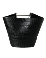 Elegante borsa per secchio in pelle di coccodrillo nero