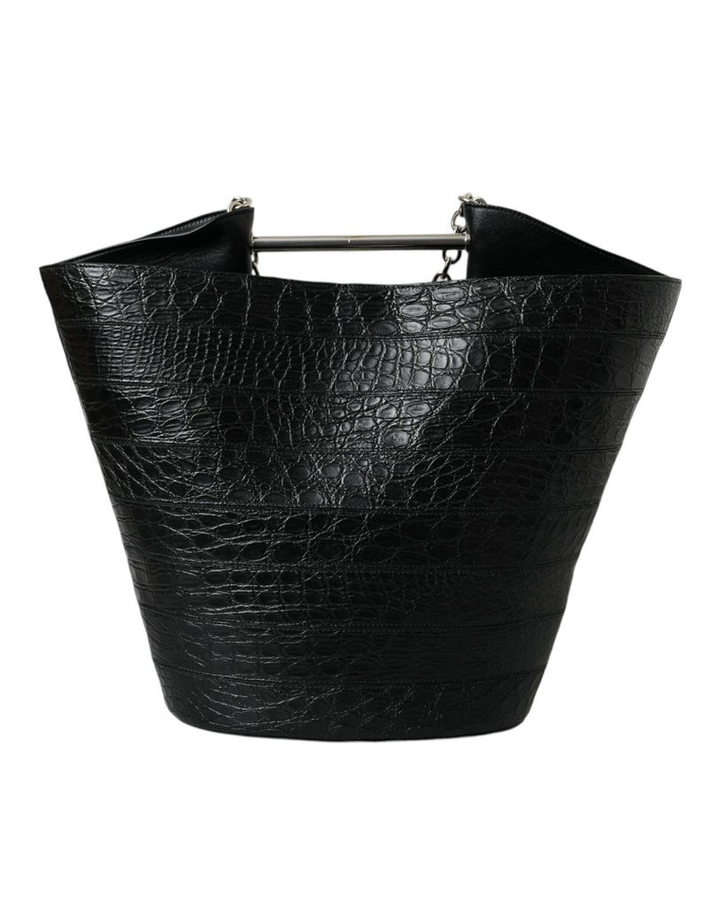 Élégant sac de seau maxi en cuir de crocodile noir