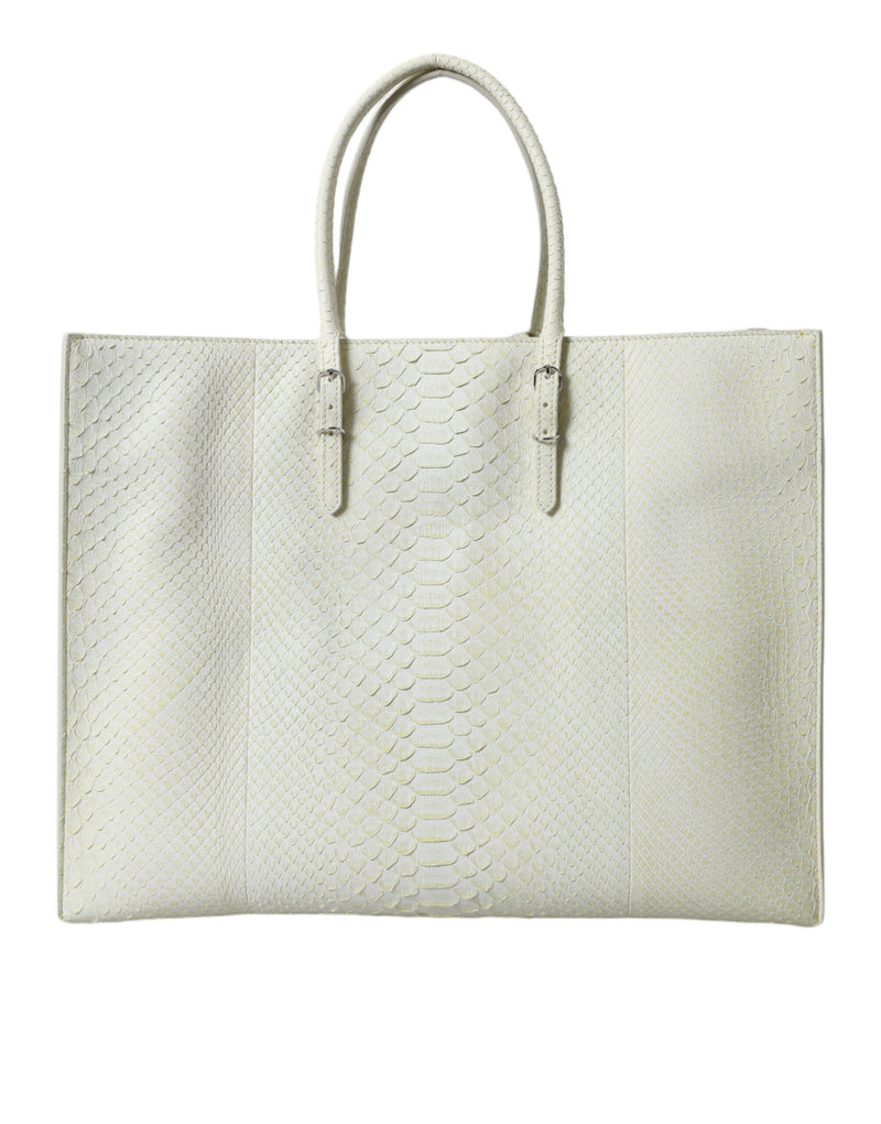 Tote de cuir python chic en blanc et jaune