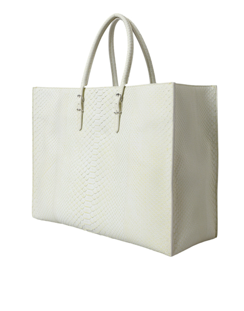 Tote de cuir python chic en blanc et jaune