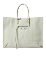 Tote de cuir python chic en blanc et jaune