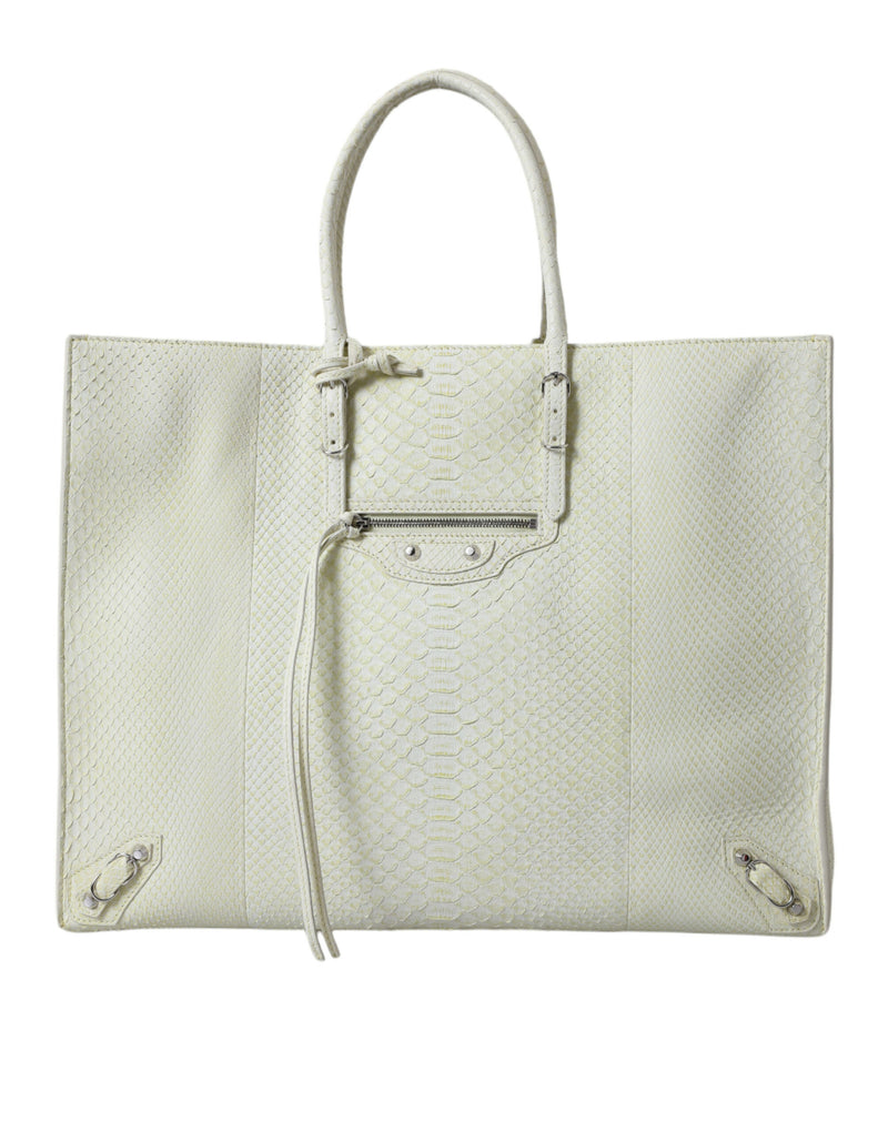 Tote de cuir python chic en blanc et jaune