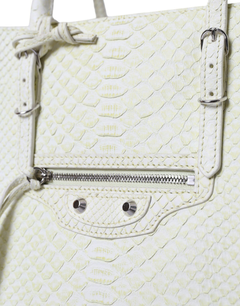 Tote de cuir python chic en blanc et jaune