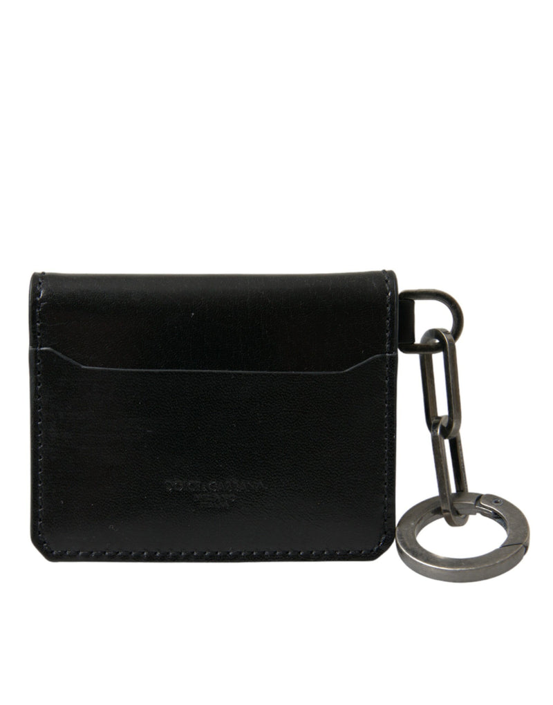 Black Leather Bifold Logo Card Holder Keyring Πορτοφόλι