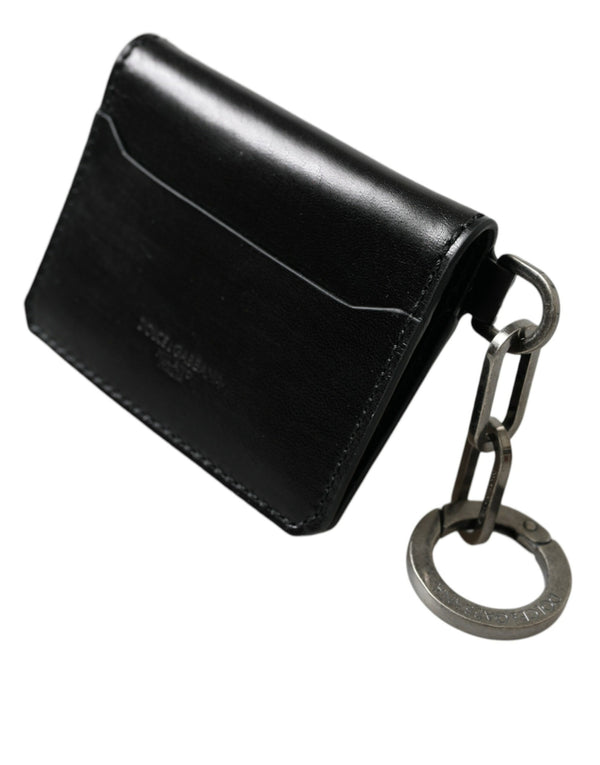 Black Leather Bifold Logo Card Holder Keyring Πορτοφόλι