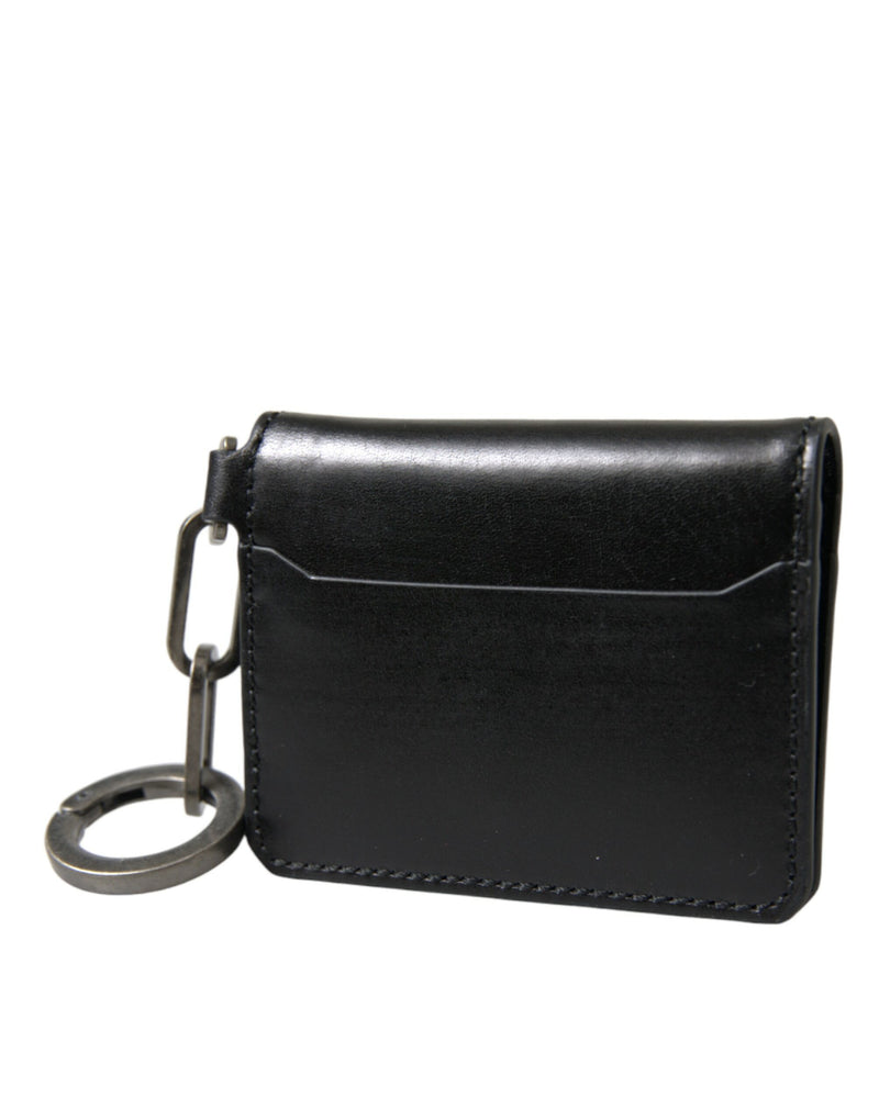 Black Leather Bifold Logo Card Holder Keyring Πορτοφόλι