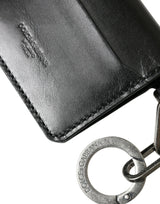 Black Leather Bifold Logo Card Holder Keyring Πορτοφόλι