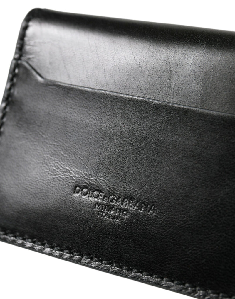 Schwarzer Leder -Bifold -Logo -Kartenhalter Schlüsselring -Brieftasche