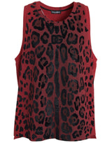 T-shirt per canotta senza maniche con stampa leopardata rossa