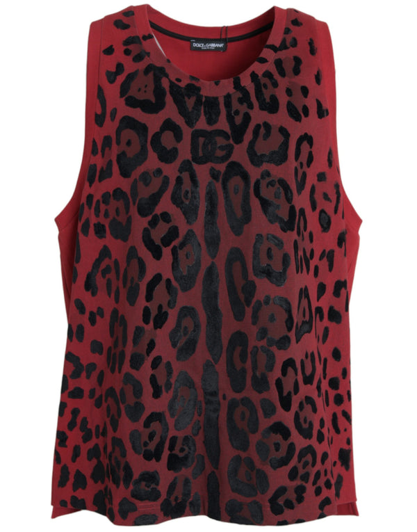 Camiseta de tanque sin mangas de estampado de leopardo rojo