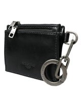 Black Leather Zip Logo Logo Keyring Coin Purse Purse Πορτοφόλι