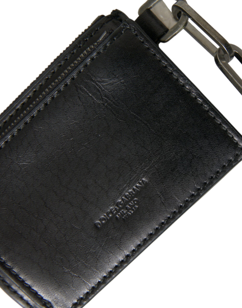 Black Leather Zip Logo Logo Keyring Coin Purse Purse Πορτοφόλι