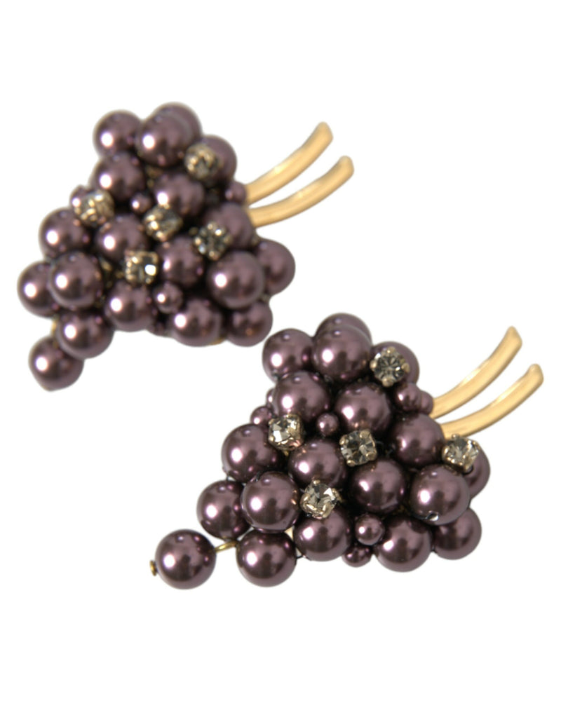 Μωβ Grape Pearl Sicily Gold Brass Floral Clip στα σκουλαρίκια