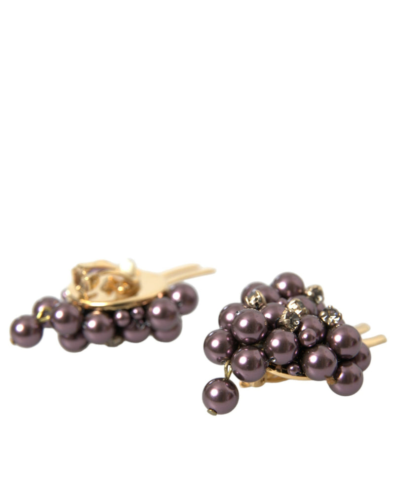 Μωβ Grape Pearl Sicily Gold Brass Floral Clip στα σκουλαρίκια