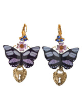 Pendientes de reliceo de corazón de mariposa de cristal de color púrpura