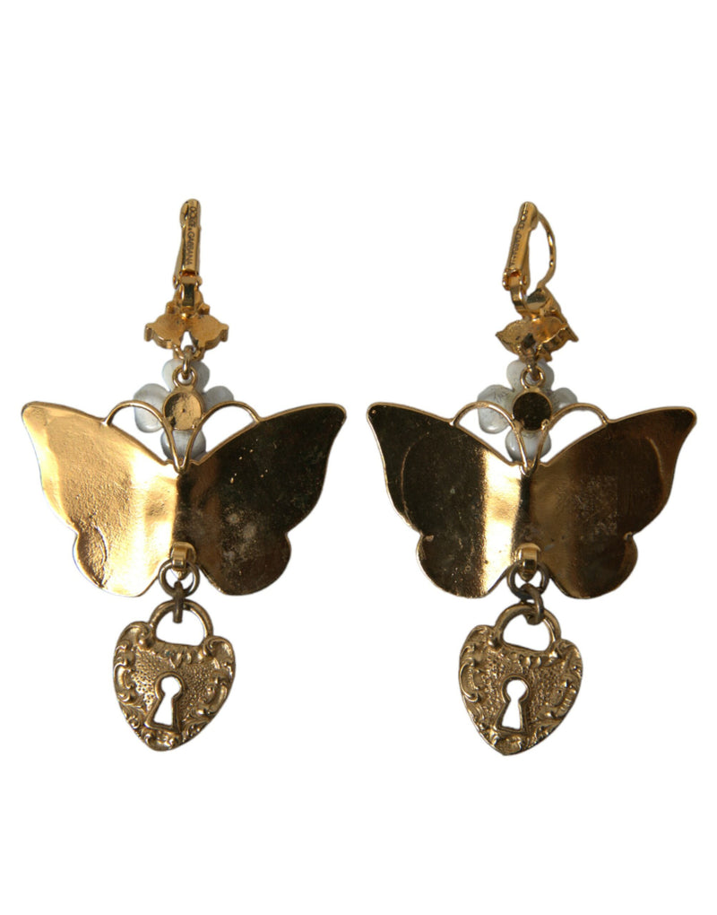 Boucles d'oreilles de médaillon à cœur de papillon en cristal violet doré