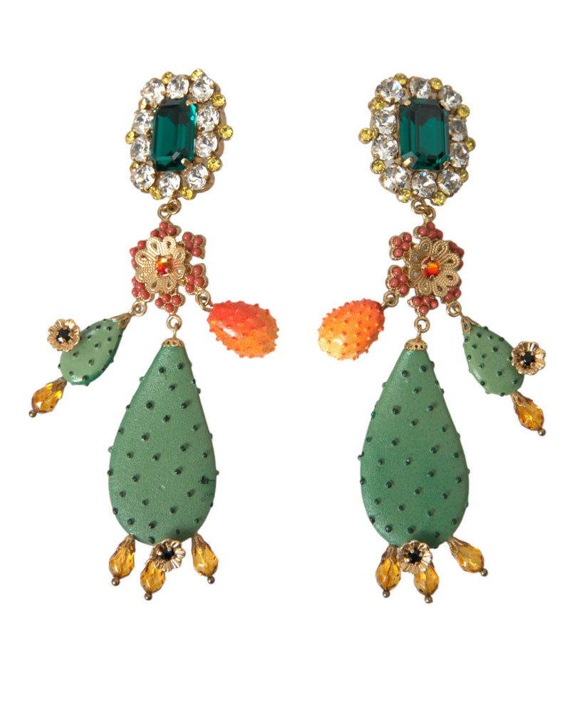 Clip en cristal de cactus vert sur des boucles d'oreilles pendantes