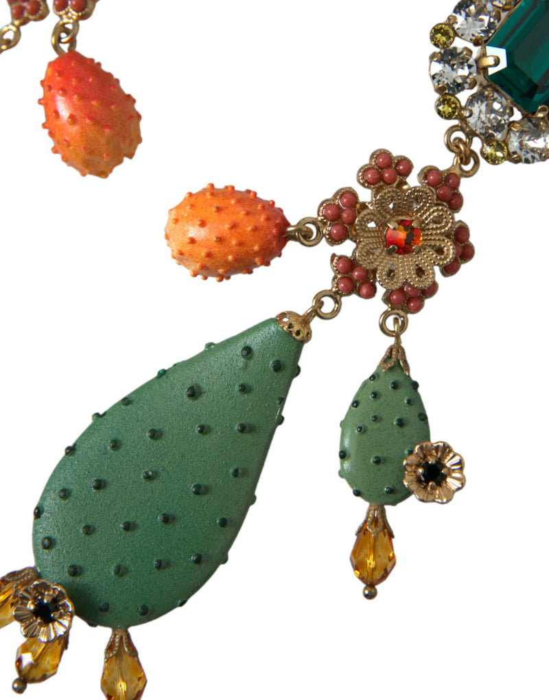 Clip en cristal de cactus vert sur des boucles d'oreilles pendantes