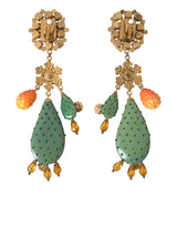 Clip en cristal de cactus vert sur des boucles d'oreilles pendantes