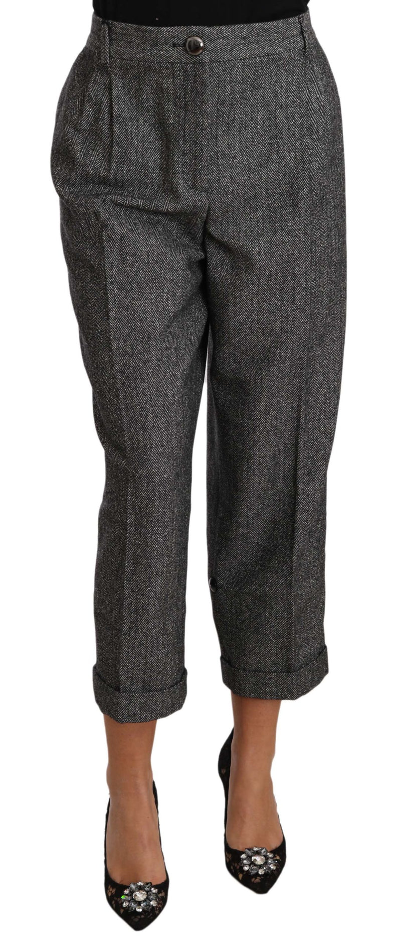 Elegantes pantalones de mezcla de lana gris