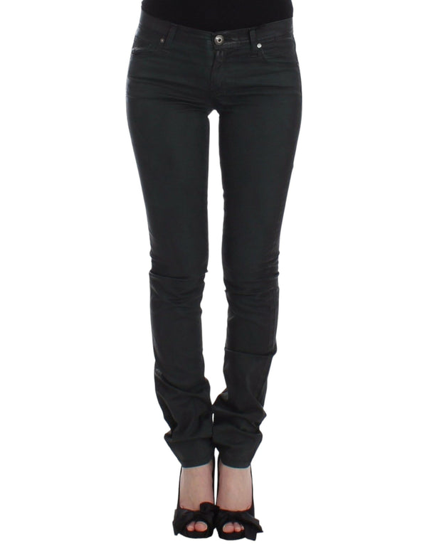 Elegante dunkelgrüne schlanke Fit -Jeans