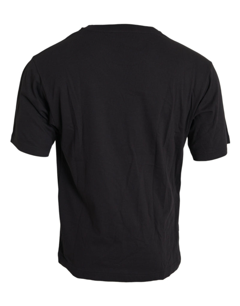 Schwarz bedrucktes Pocket-Baumwoll-Crewneck-T-Shirt