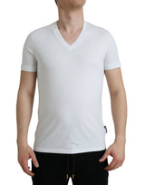 White Cotton V-Neck Short Sleeve Εσώρουχα T-Shirt