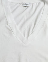 White Cotton V-Neck Short Sleeve Εσώρουχα T-Shirt