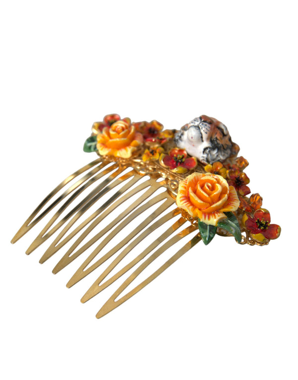 Χρυσό ορείχαλκο Crystal Leopard Floral Hair Comb