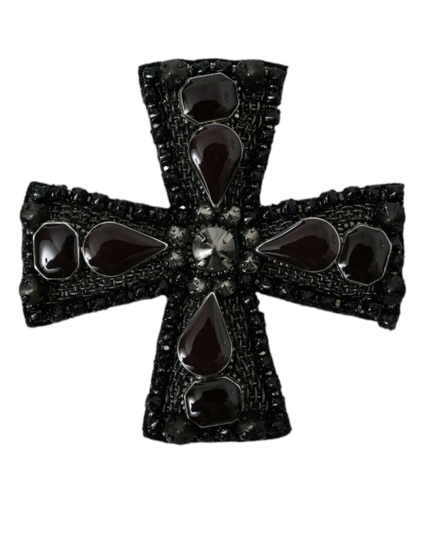 Broche à broches croisées ornées de cristaux noirs