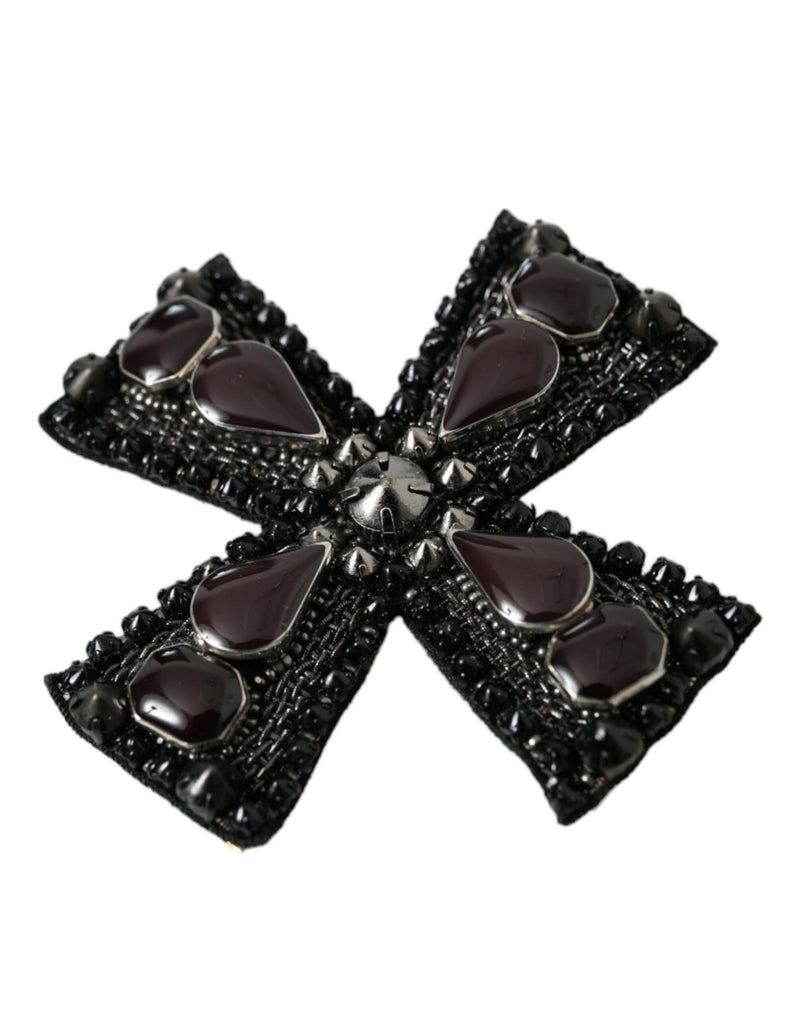 Black Crystals Embellished Cross Pin Brooch