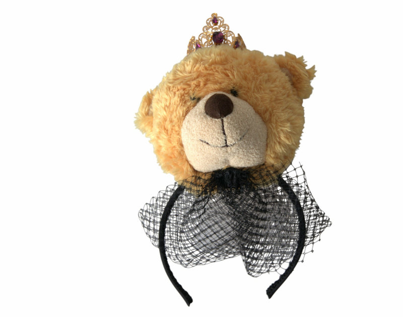 Brown Teddy Bear Gold Crystal Crown Hair Band Diadem