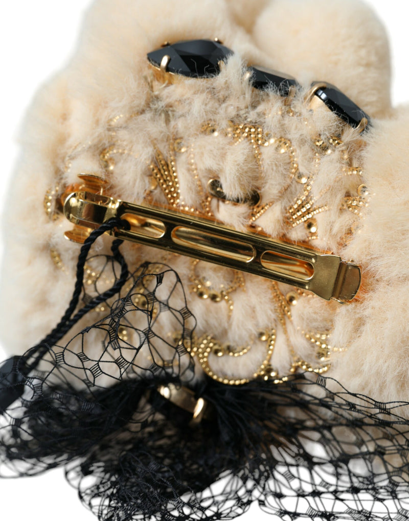 Beige orsacchiotto clip per capelli in rete da mesh.