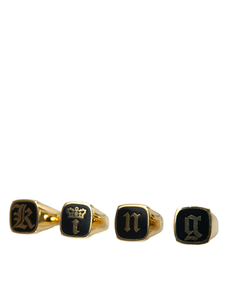 Gold Brass King Enamelo Juego de 4 anillos