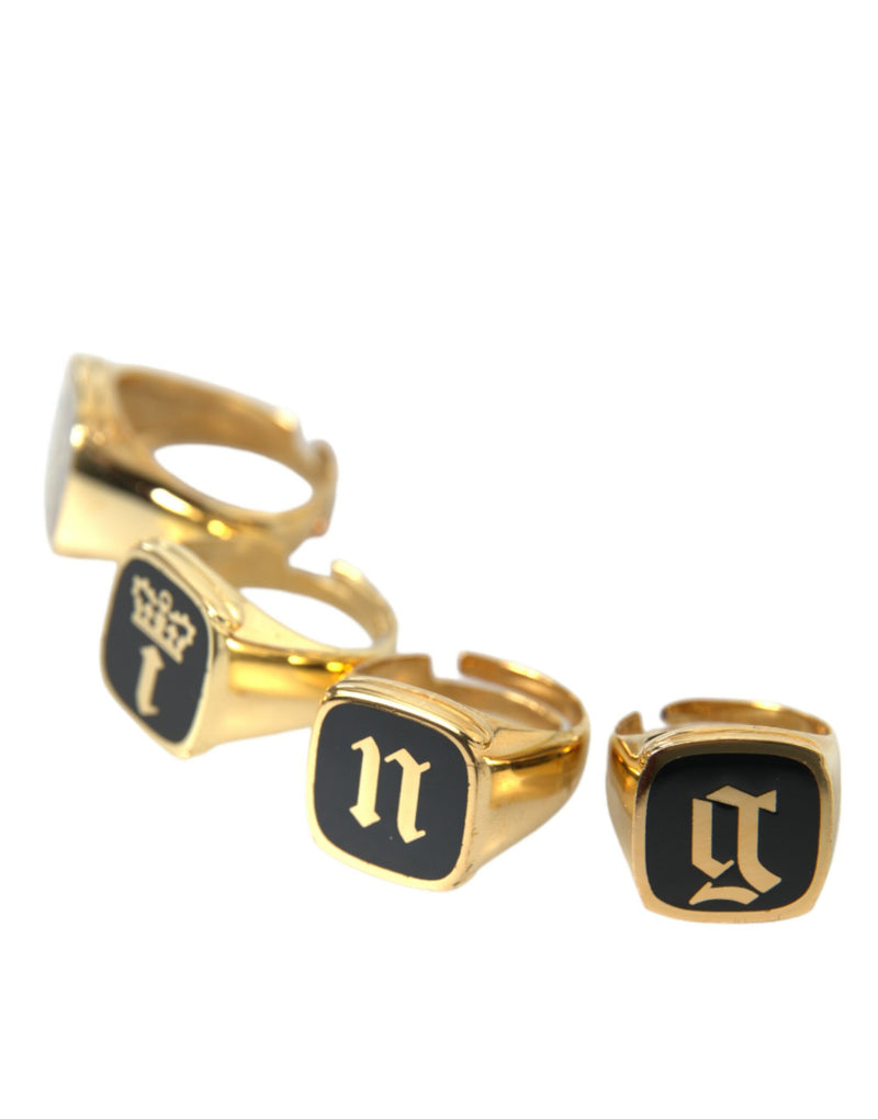 Gold Brass King Enamelo Juego de 4 anillos