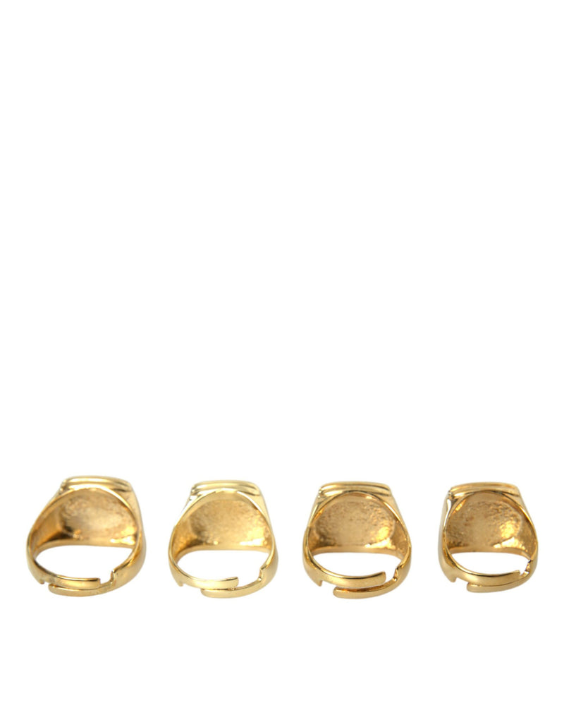 Gold Brass King Enamelo Juego de 4 anillos