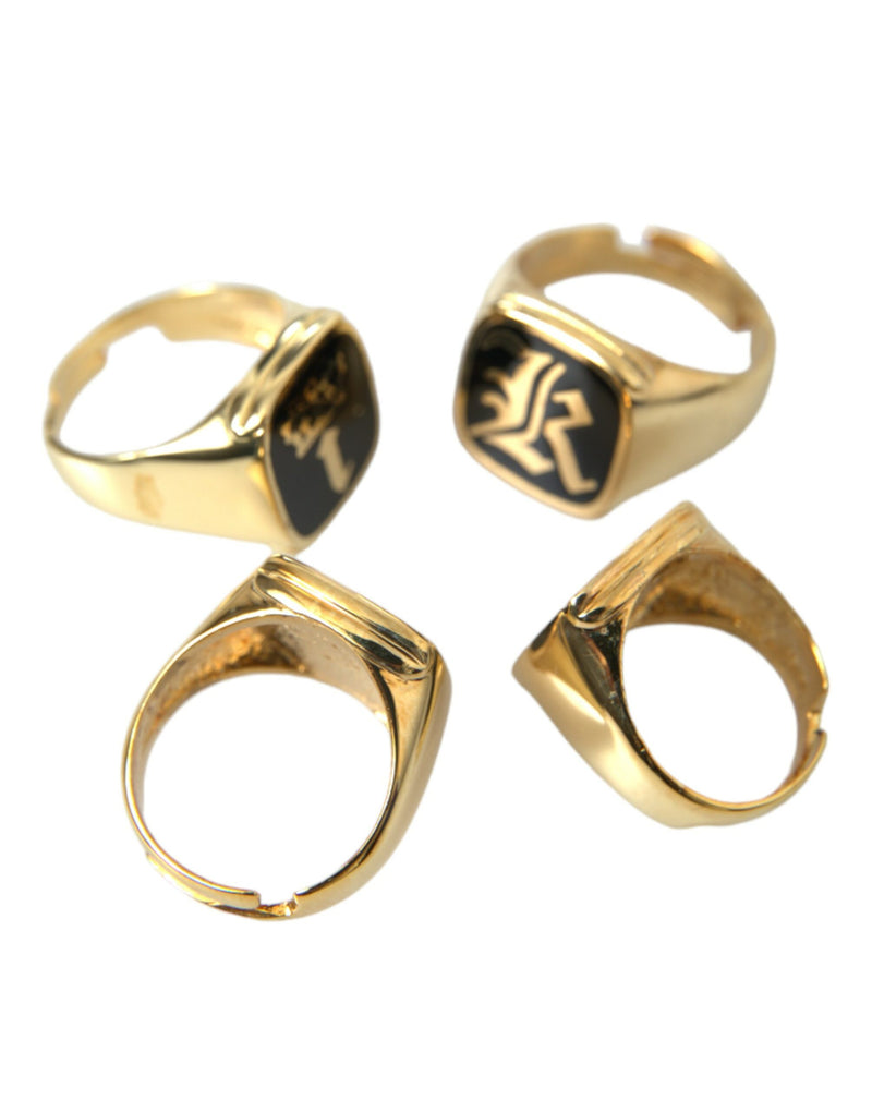 Gold Brass King Enamelo Juego de 4 anillos