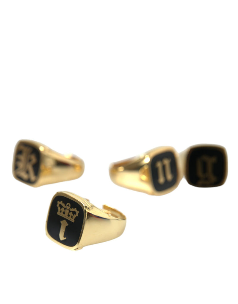 Gold Brass King Enamelo Juego de 4 anillos