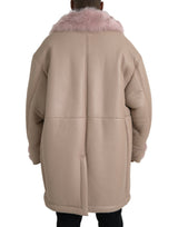 Beige rosa Lammleder -Leder -Schearling -Manteljacke