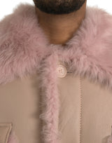 Giacca per cappotto in pelle di agnello rosa beige