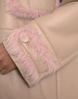 Giacca per cappotto in pelle di agnello rosa beige