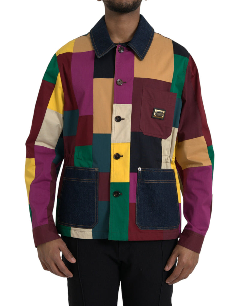 Multicolor -Patchwork -Baumwollkragenjacke