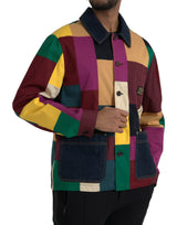 Multicolor -Patchwork -Baumwollkragenjacke