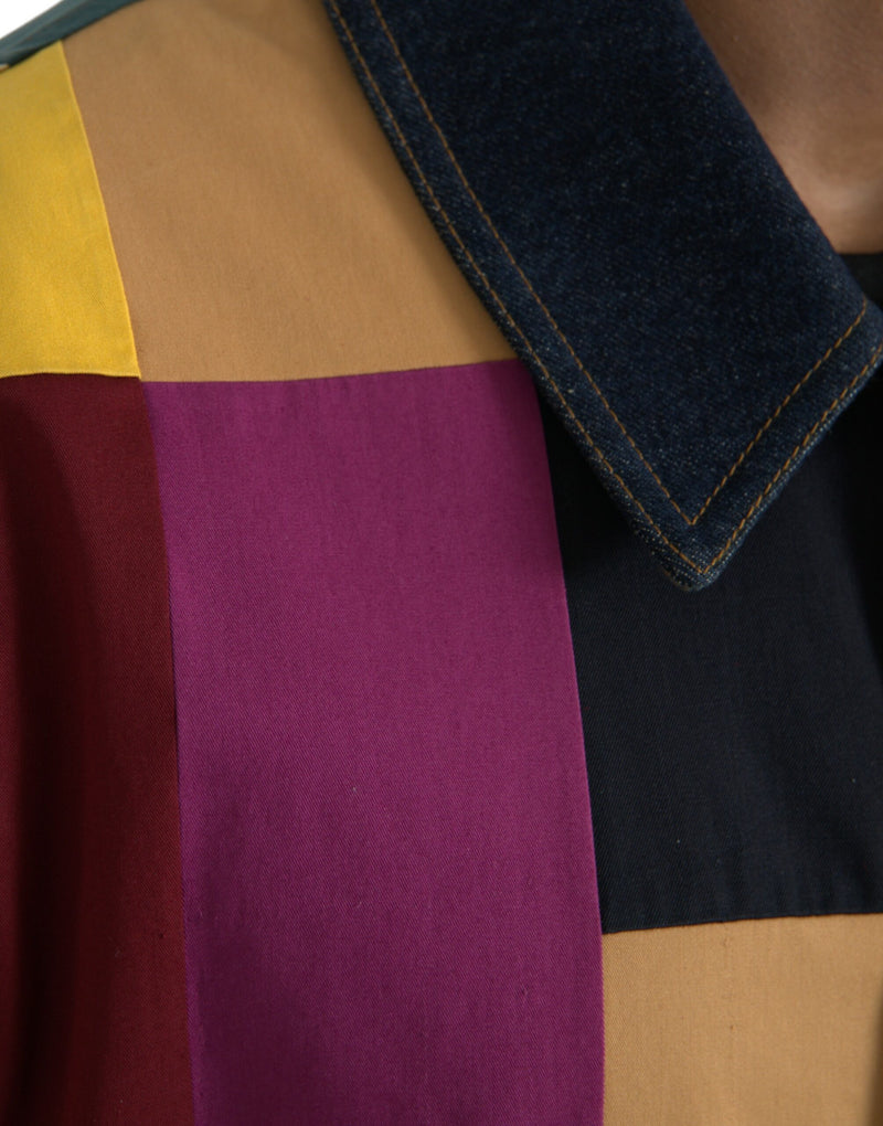 Multicolor -Patchwork -Baumwollkragenjacke