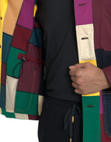 Multicolor -Patchwork -Baumwollkragenjacke