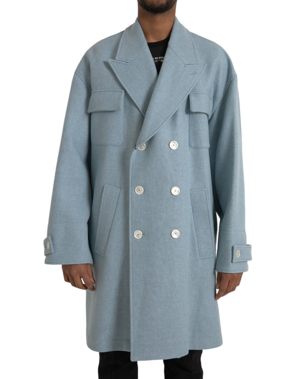 Blue Double Breasted Trench Coat Jacke