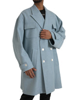 Blue Double Breasted Trench Coat Jacke