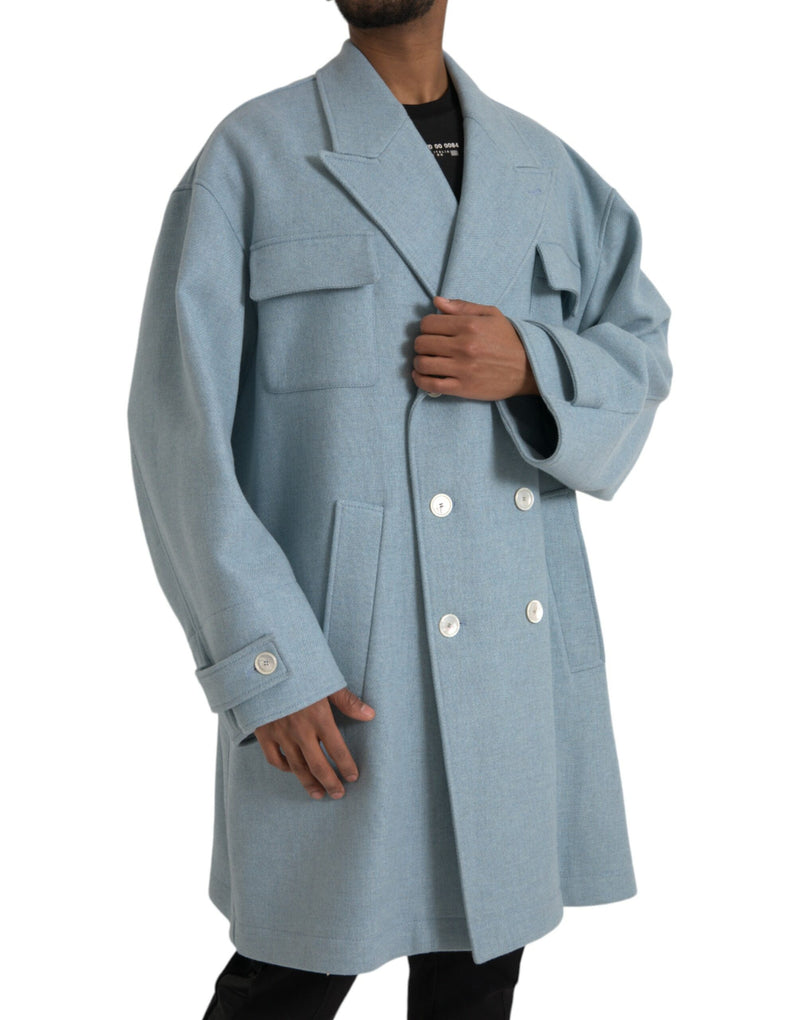 Blue Double Breasted Trench Coat Jacket