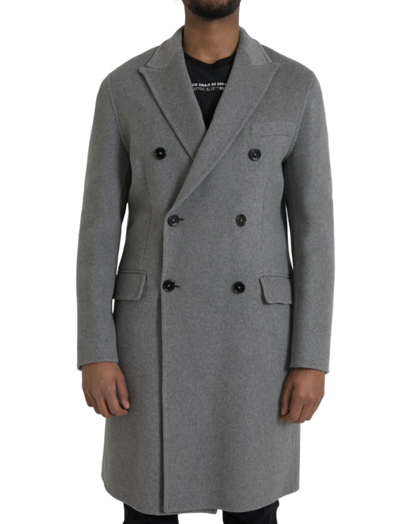 Giacca cashmere grigia a doppio trench